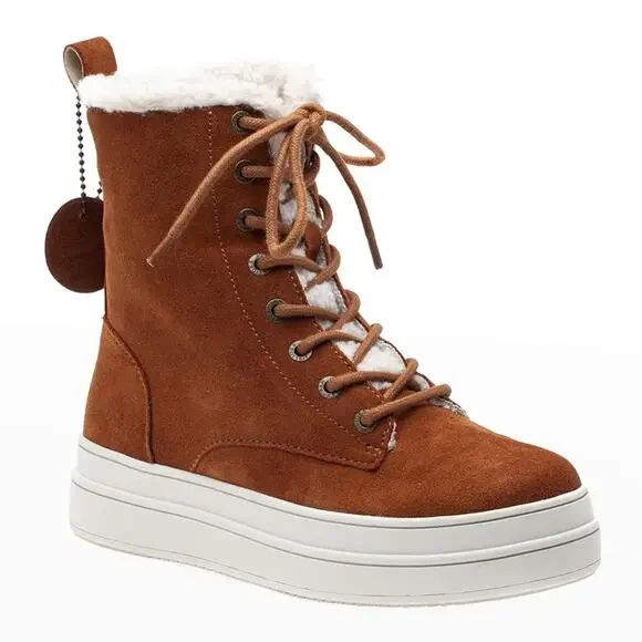 JSlides Suede High-Top Sneakers Boots Lace-Up Shearling Lined